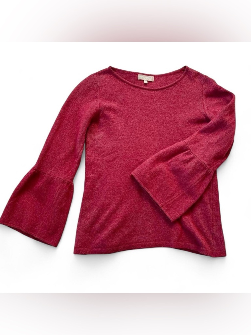 Benedetta B Red Bell Sleeve Sweater Merino Wool Cashmere Blend Size L Italy